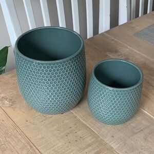 The Pottery Patch Elegant Green Textured Planter Set Honeycomb Design 🪴